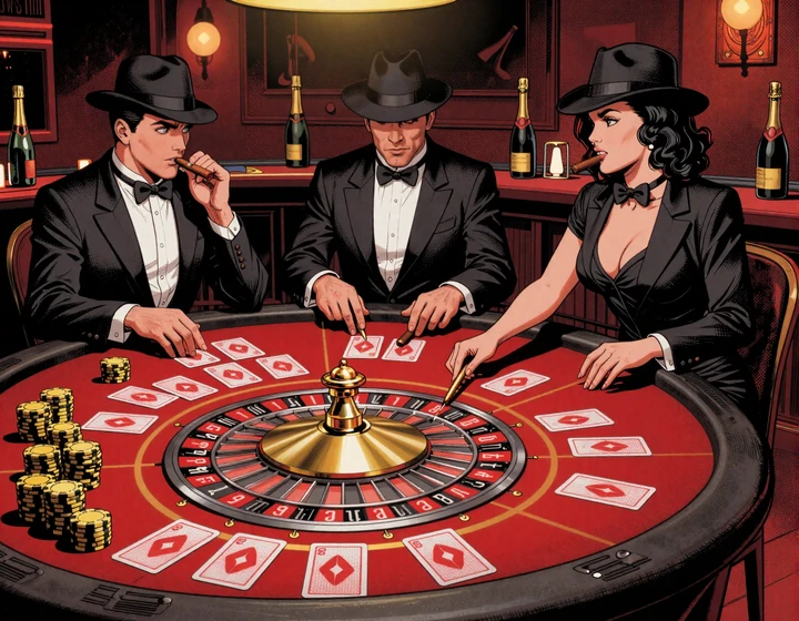 Gangster Crew am Live Roulette Tisch mit Dealerin im Total Casino Live Casino